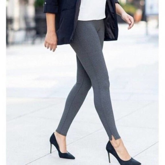 SPANX Pants - SPANX Ankle Length Hem Slit Ponte Shaping Leggings Charcoal Gray Size Large NWT